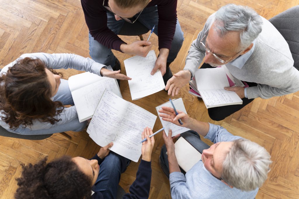 close up people learning together