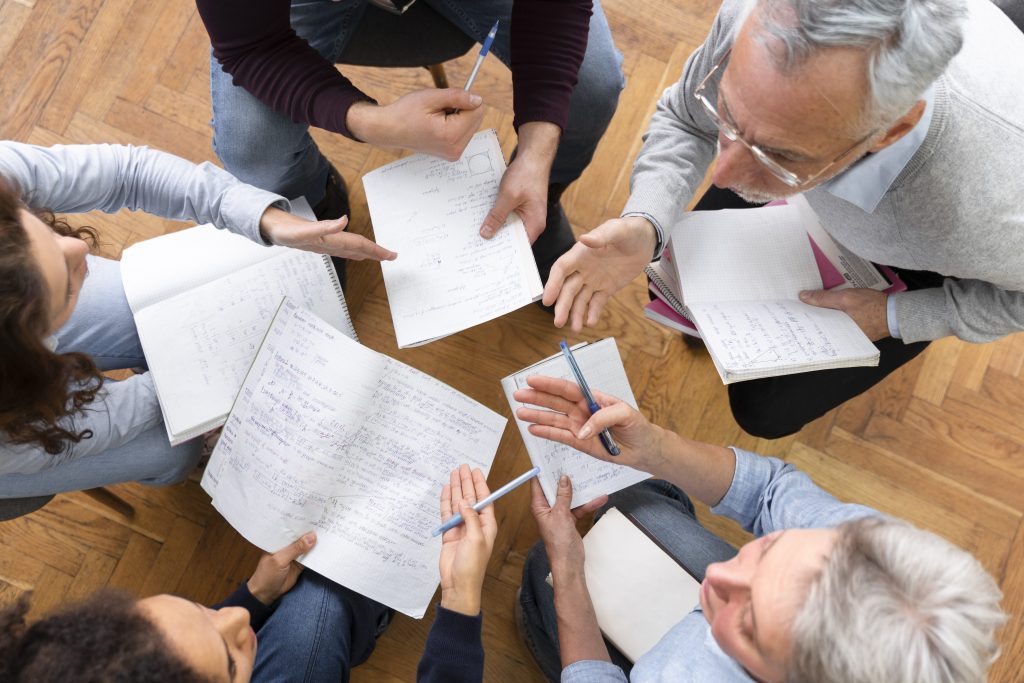 close up people learning together